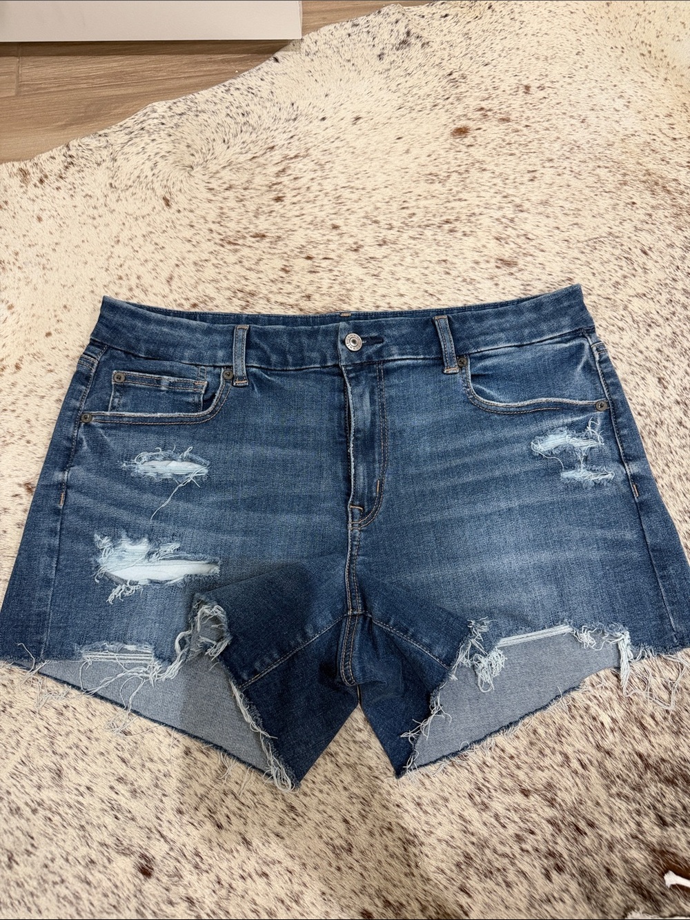 American Eagle Outfitters Dark Blue Distressed Denim Shorts